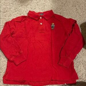 Polo by Ralph Lauren Kids Red Long Sleeve Polo with Polo Bear embroidery